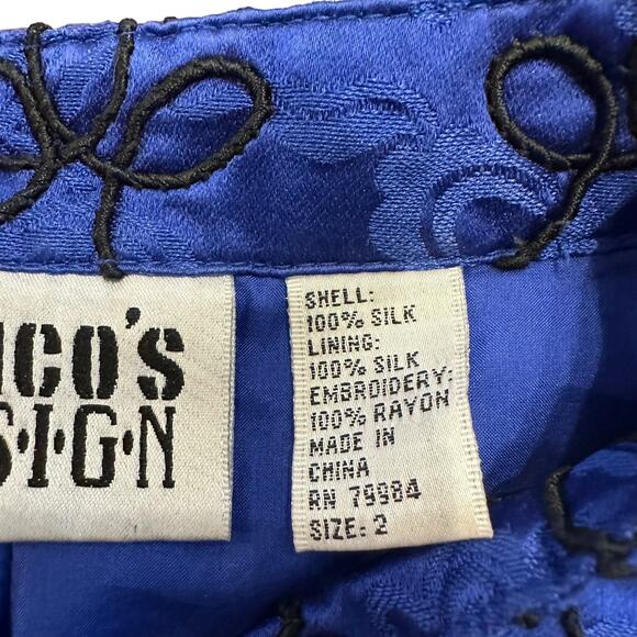 Chicos Womens cobalt blue silk light jacket with black embroidery Size 2 - Picture 5 of 5